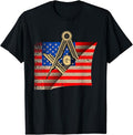 Vintage US Flag Real Mason Square & Compass Masonic T-Shirt