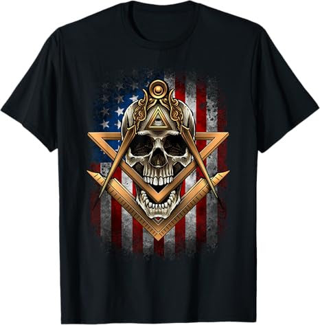 Masonic USA American Flag Skull Square & Compass Freemason T-Shirt