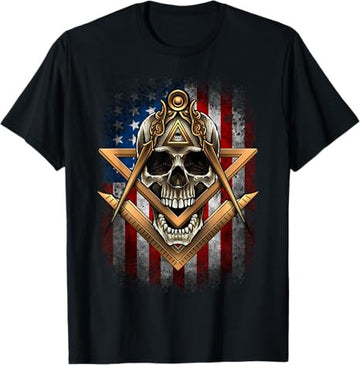Masonic USA American Flag Skull Square & Compass Freemason T-Shirt