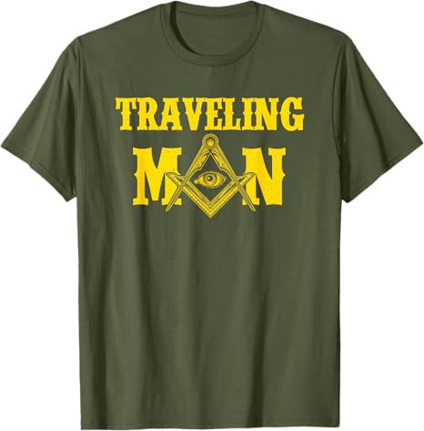 Masonic Freemasonry Fraternal Square Compass Traveling Man T-Shirt - FUKAMASONIC