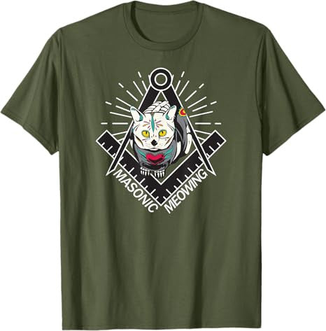 Cute Masonic Meowing Cat freemason mason esoteric spiritual T-Shirt - FUKAMASONIC