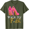 OES Leopard Pink Star Walk By Faith Breast Cancer Awareness T-Shirt - FUKAMASONIC