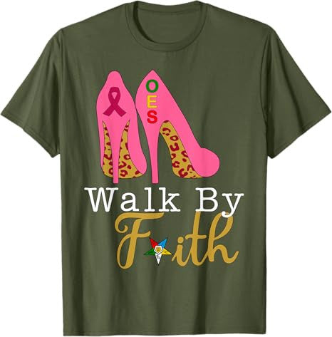 OES Leopard Pink Star Walk By Faith Breast Cancer Awareness T-Shirt - FUKAMASONIC