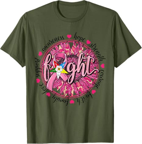 OES Fight Faith Hope Love Support Breast Cancer Awareness T-Shirt - FUKAMASONIC