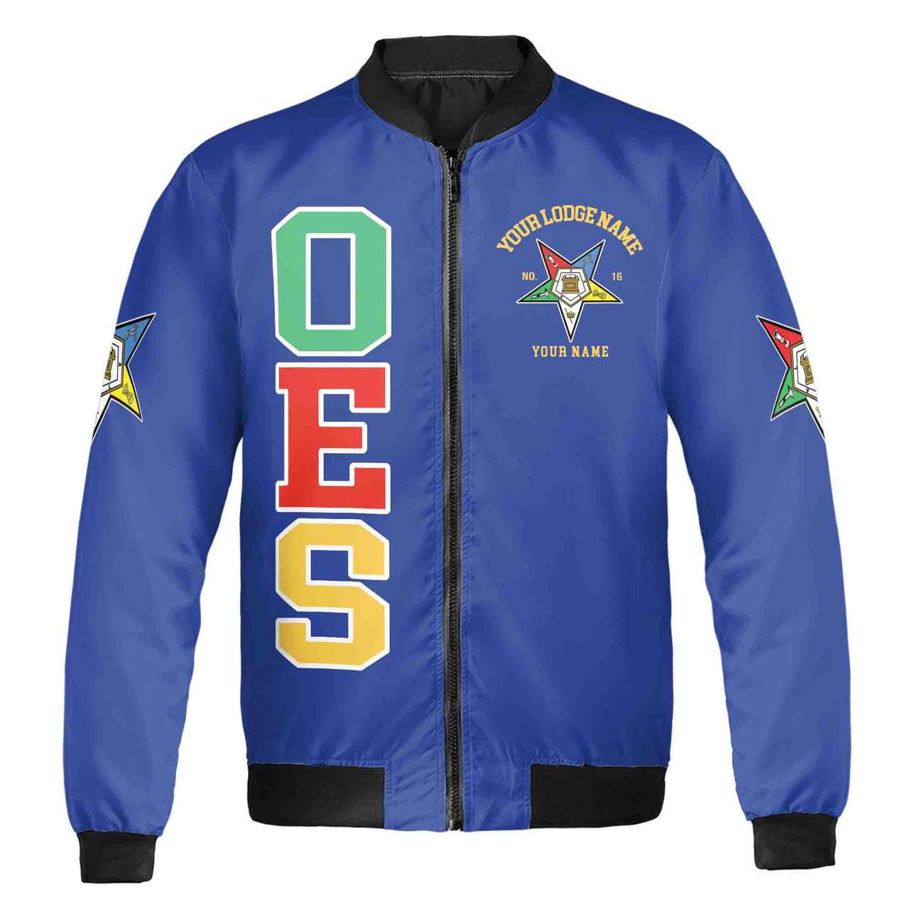Custom Name Order of the Eastern Star OES Pentagon Down AF&AM Unisex Bomber Jacket S-5XL - FUKAMASONIC