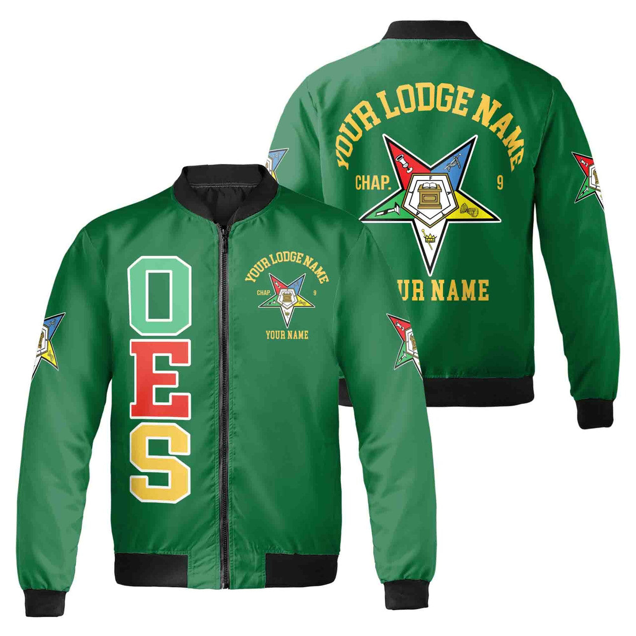 Customize Name Order of the Eastern Star OES Pentagon Down AF&AM Unisex Bomber Jacket S-5XL - FUKAMASONIC