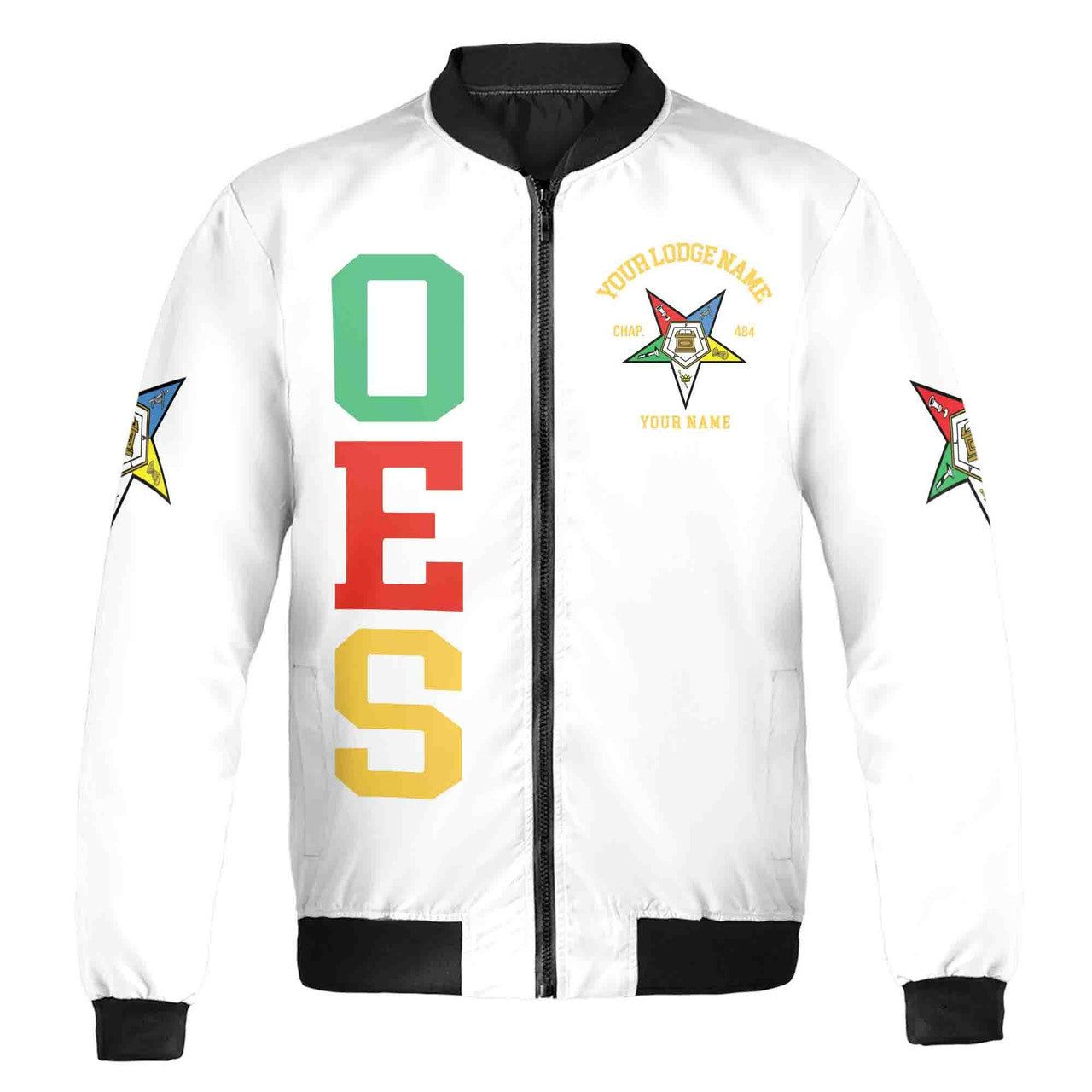 Customize Name Order of the Eastern Star OES Pentagon Down AF&AM Unisex Bomber Jacket S-5XL - FUKAMASONIC