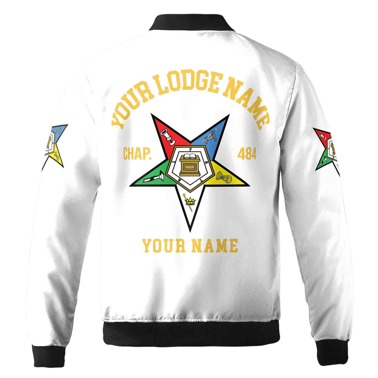 Customize Name Order of the Eastern Star OES Pentagon Down AF&AM Unisex Bomber Jacket S-5XL - FUKAMASONIC