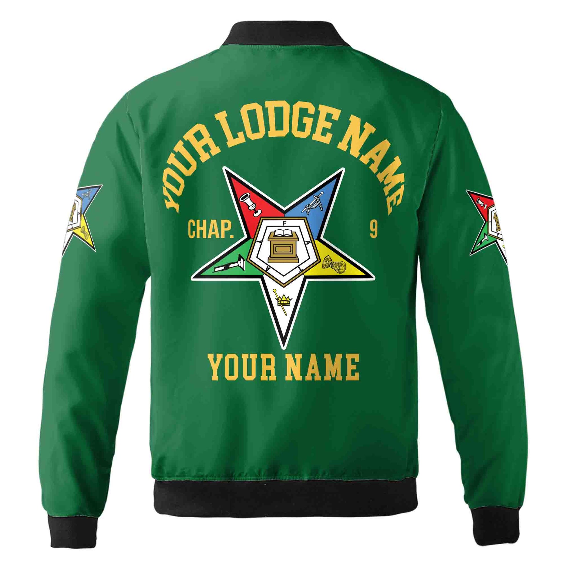 Customize Name Order of the Eastern Star OES Pentagon Down AF&AM Unisex Bomber Jacket S-5XL - FUKAMASONIC