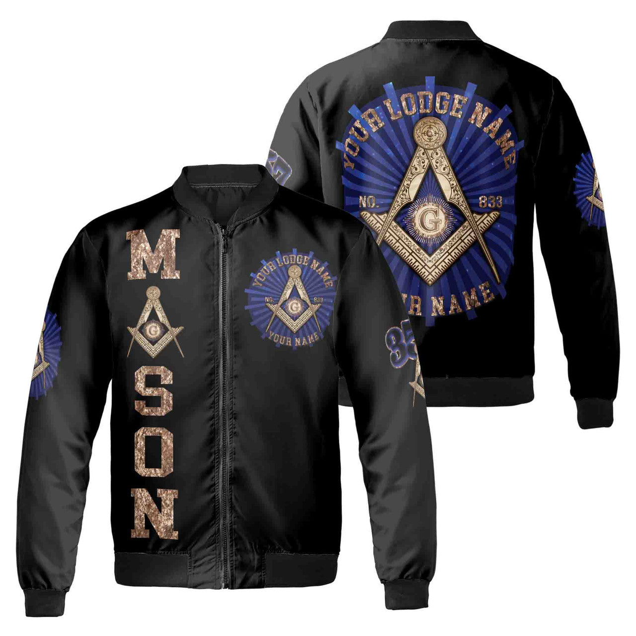Customized Lodge Name Name and Number Freemasonry Masonic Symbol Unisex Bomber Jacket S-5XL - FUKAMASONIC