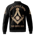 Customize Name, Lodge Name and Number Black and Rose Gold Freemason Unisex Bomber Jacket S-5XL - FUKAMASONIC
