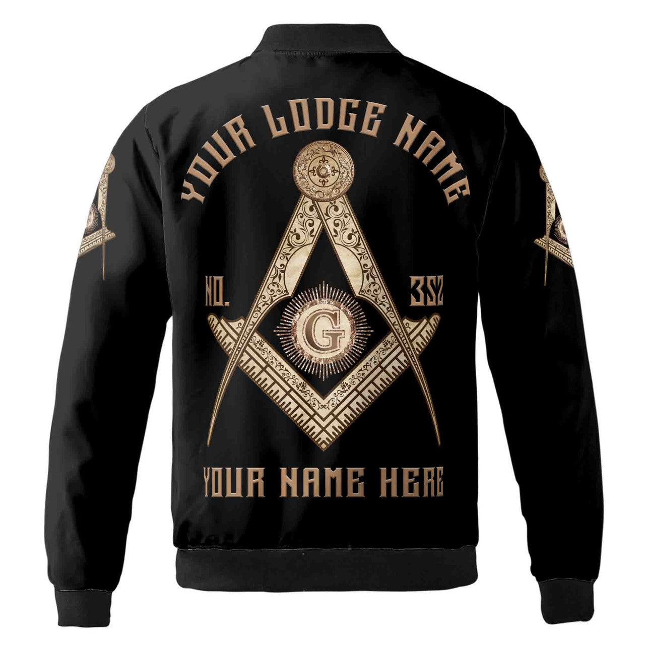 Customize Name, Lodge Name and Number Black and Rose Gold Freemason Unisex Bomber Jacket S-5XL - FUKAMASONIC