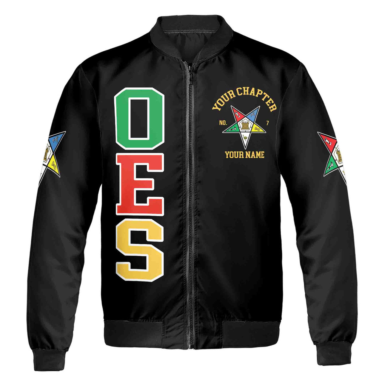 Custom Name Order of the Eastern Star OES Pentagon Up PHA Unisex Bomber Jacket S-5XL - FUKAMASONIC