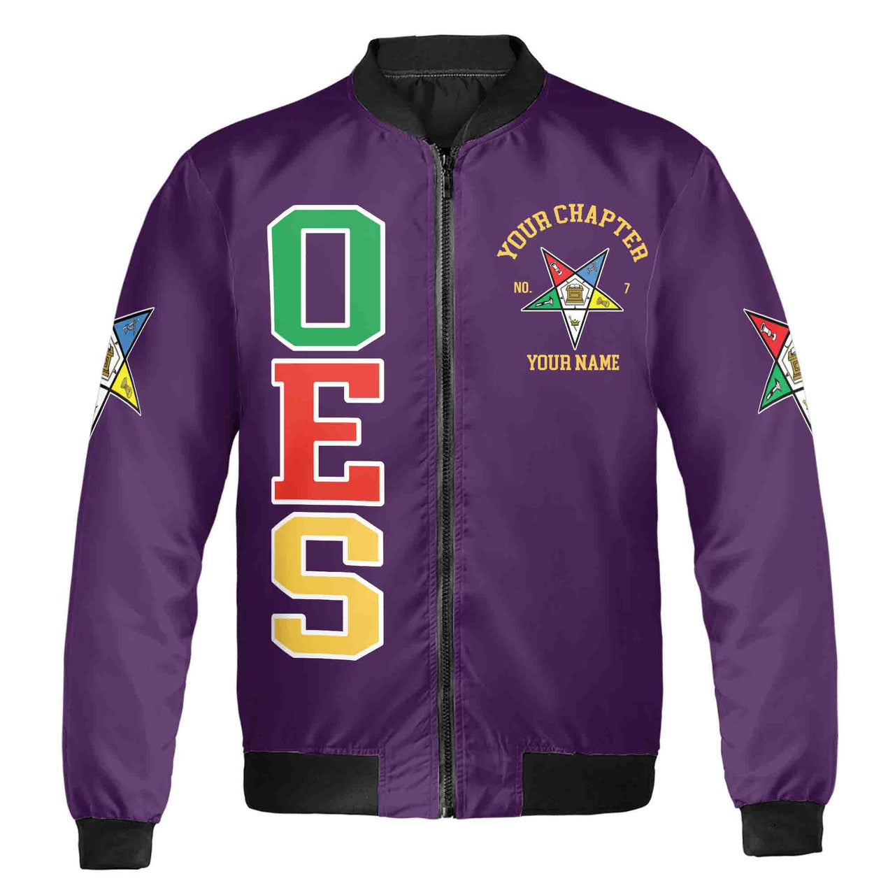 Custom Name Order of the Eastern Star OES Pentagon Up PHA Unisex Bomber Jacket S-5XL - FUKAMASONIC