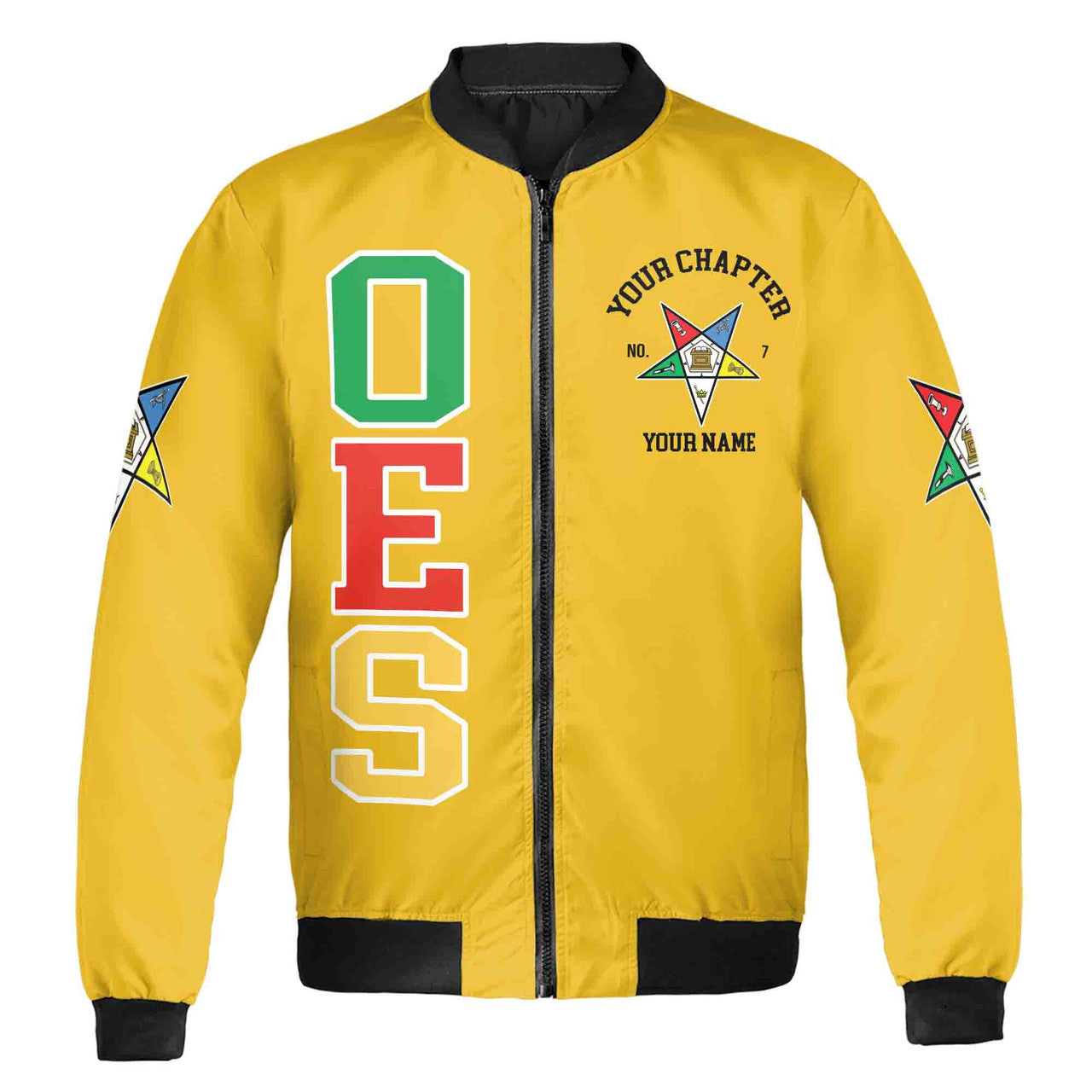 Custom Name Order of the Eastern Star OES Pentagon Up PHA Unisex Bomber Jacket S-5XL - FUKAMASONIC