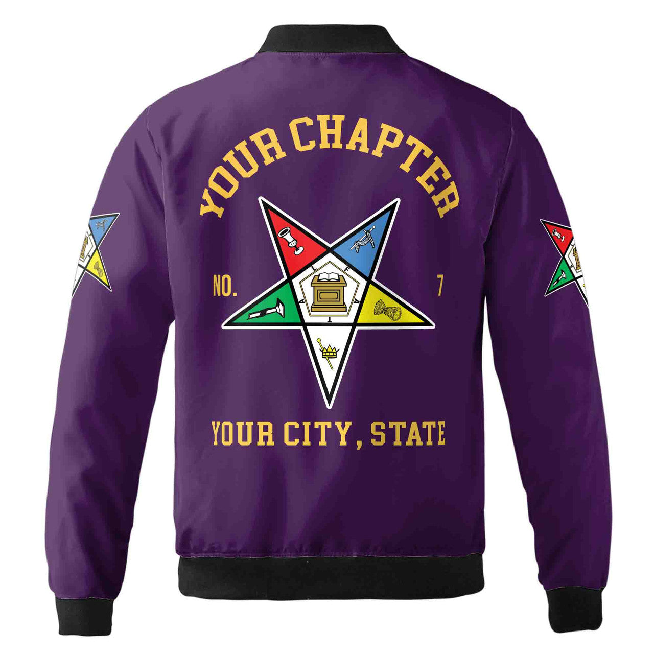Custom Name Order of the Eastern Star OES Pentagon Up PHA Unisex Bomber Jacket S-5XL - FUKAMASONIC