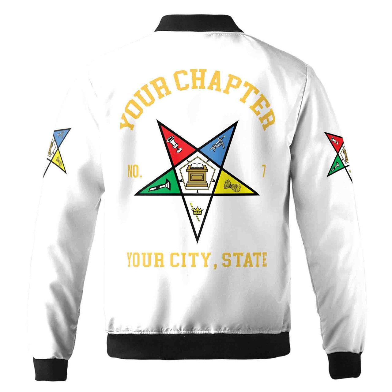 Custom Name Order of the Eastern Star OES Pentagon Up PHA Unisex Bomber Jacket S-5XL - FUKAMASONIC