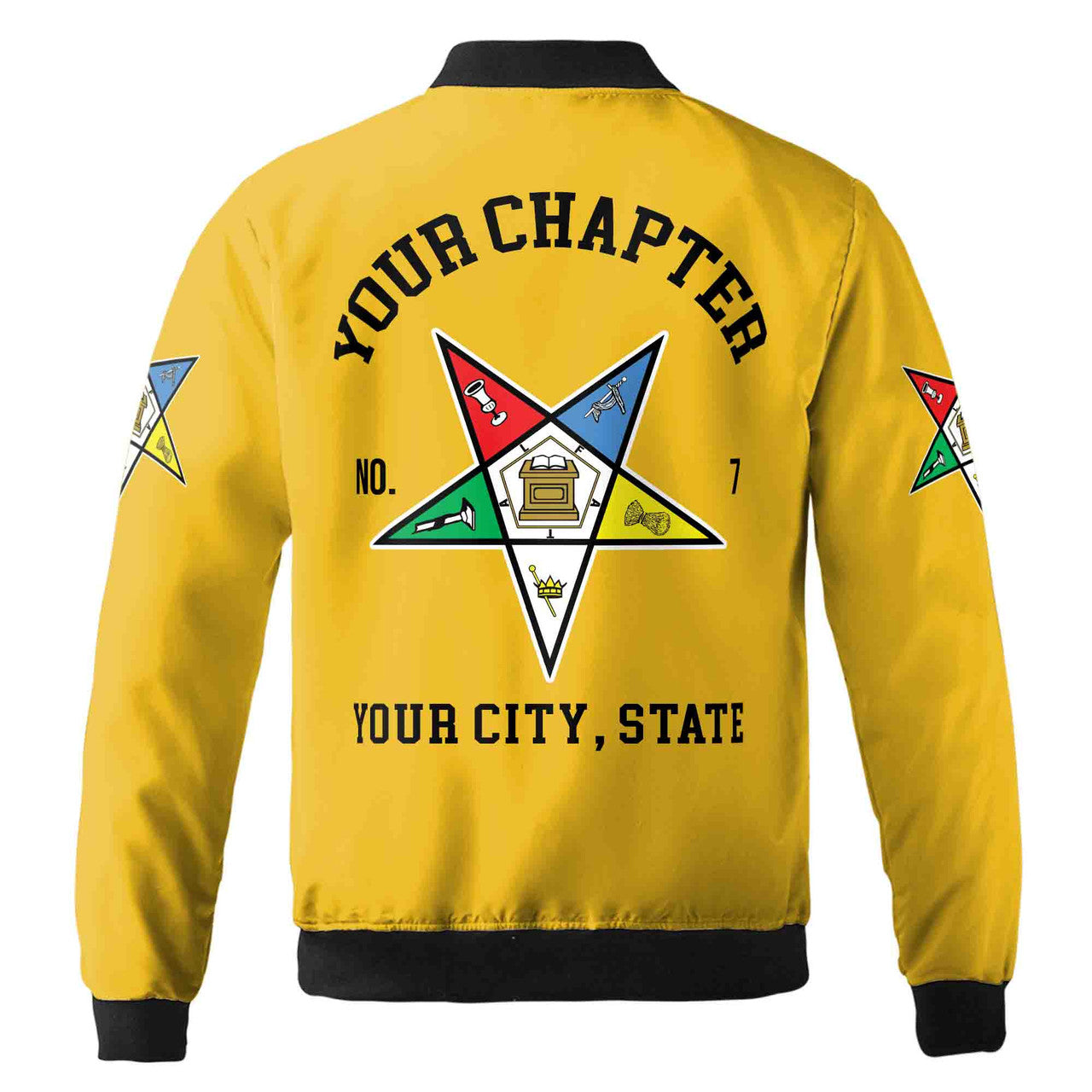 Custom Name Order of the Eastern Star OES Pentagon Up PHA Unisex Bomber Jacket S-5XL - FUKAMASONIC