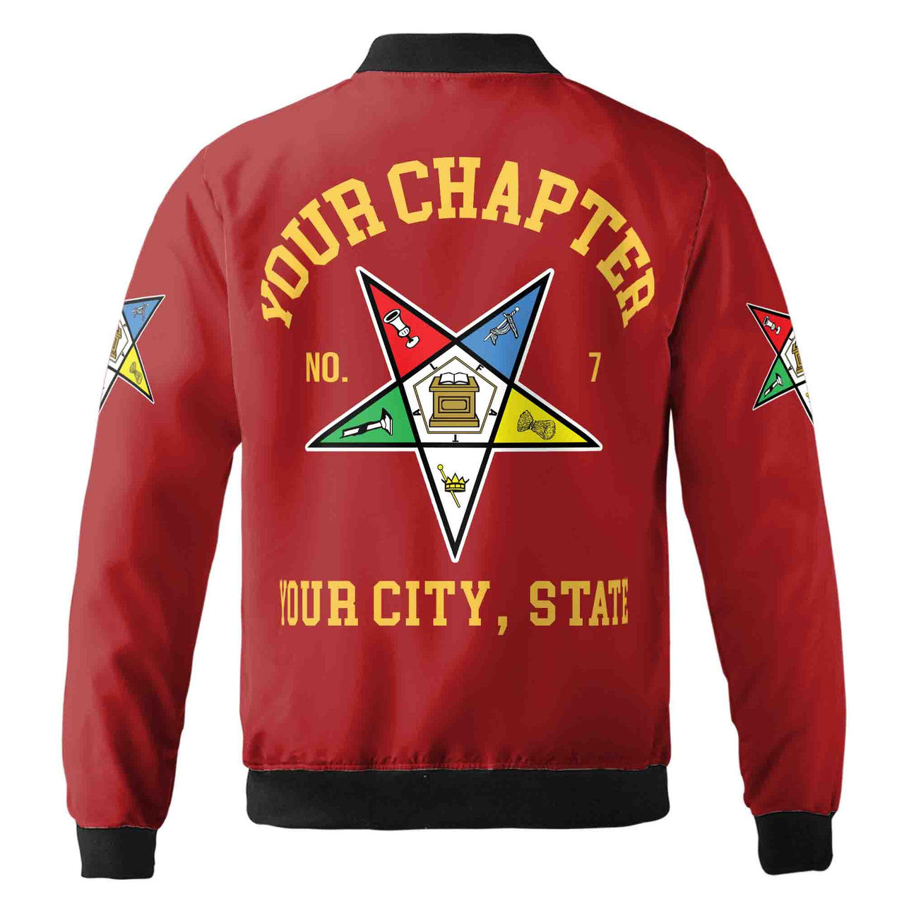 Custom Name Order of the Eastern Star OES Pentagon Up PHA Unisex Bomber Jacket S-5XL - FUKAMASONIC