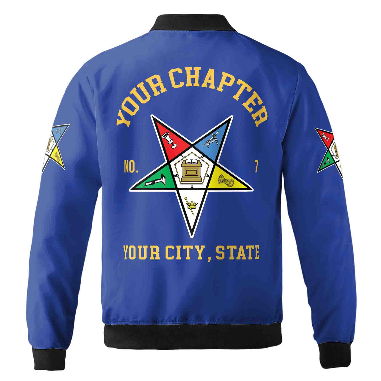 Custom Name Order of the Eastern Star OES Pentagon Up PHA Unisex Bomber Jacket S-5XL - FUKAMASONIC