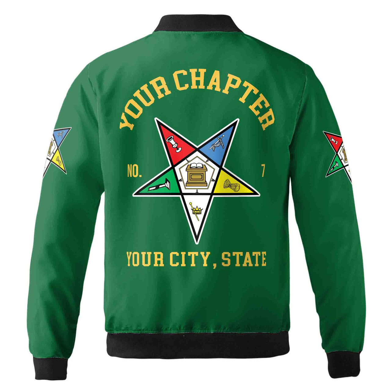Custom Name Order of the Eastern Star OES Pentagon Up PHA Unisex Bomber Jacket S-5XL - FUKAMASONIC
