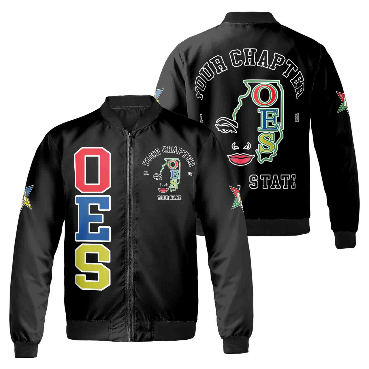Custom Name Chapter Map Order Of The Eastern Star OES Mason Unisex Bomber Jacket S-5XL - FUKAMASONIC