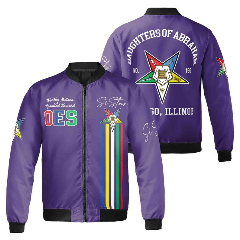 Custom Name Chapter Name Order of the Eastern Star Sistar OES AF&AM Unisex Bomber Jacket S-5XL - FUKAMASONIC