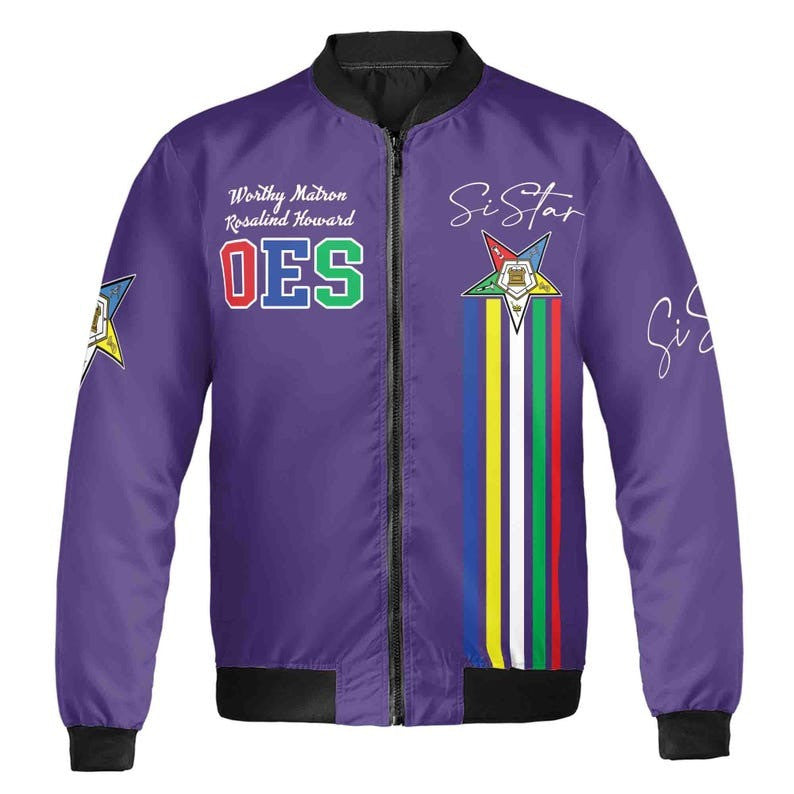 Custom Name Chapter Name Order of the Eastern Star Sistar OES AF&AM Unisex Bomber Jacket S-5XL - FUKAMASONIC