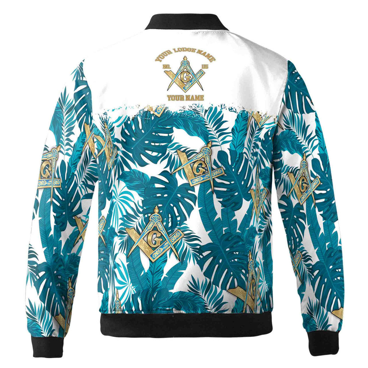 Customize Name Lodge Name Masonic Freemasonry Tropical Plants Unisex Bomber Jacket - FUKAMASONIC