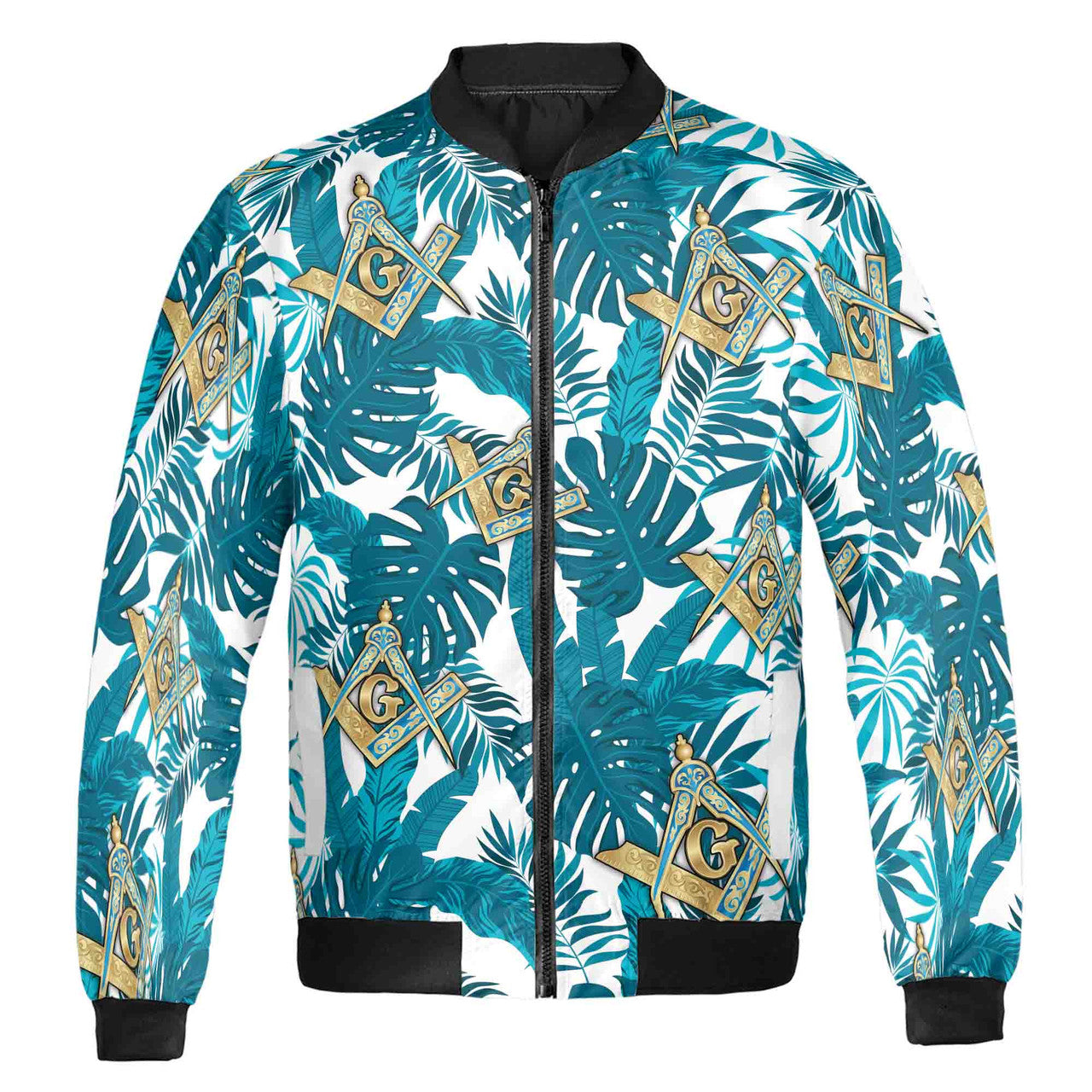 Customize Name Lodge Name Masonic Freemasonry Tropical Plants Unisex Bomber Jacket - FUKAMASONIC