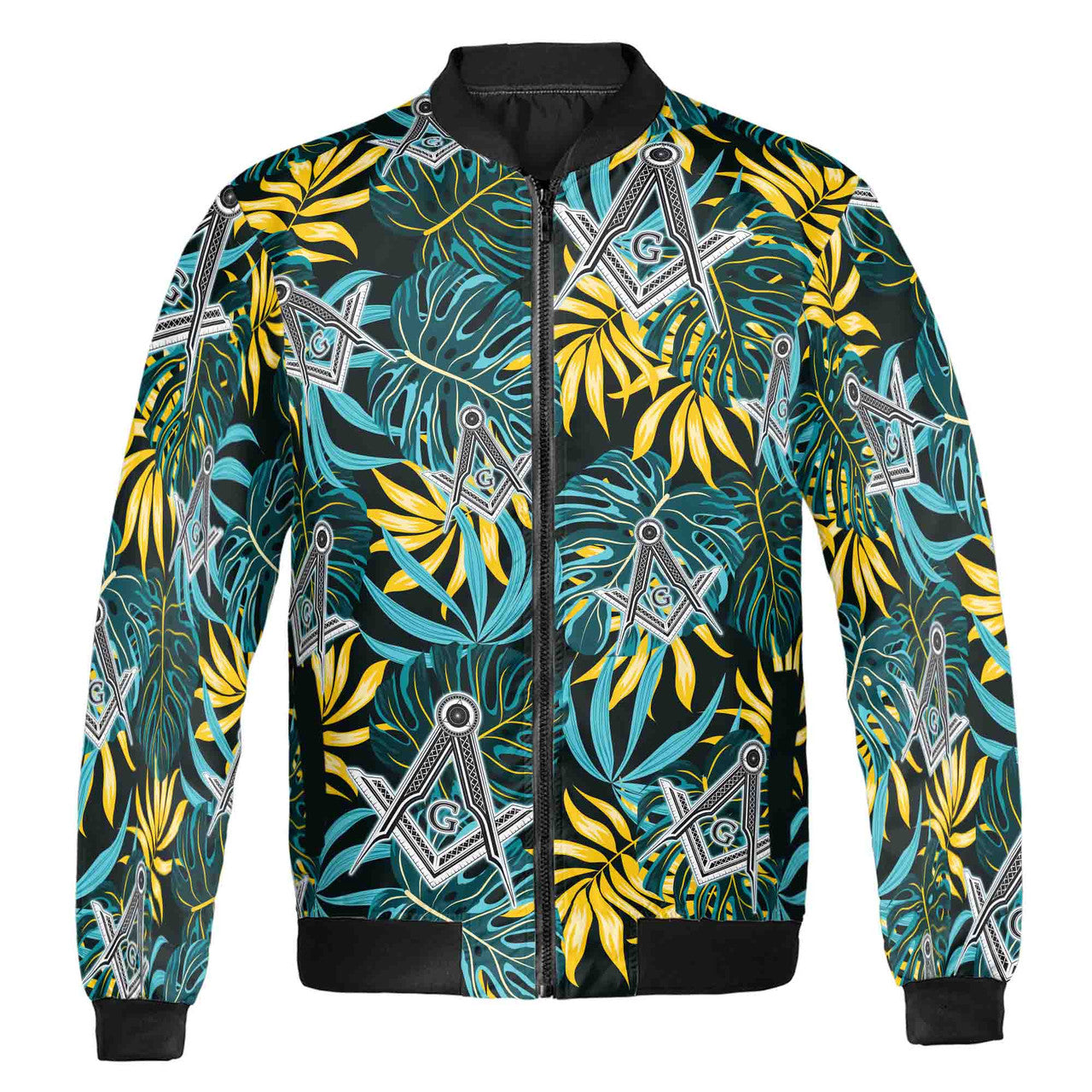 Customize Name Masonic Freemasonry Lodge Tropical Plants Bomber Jacket S-5XL - FUKAMASONIC