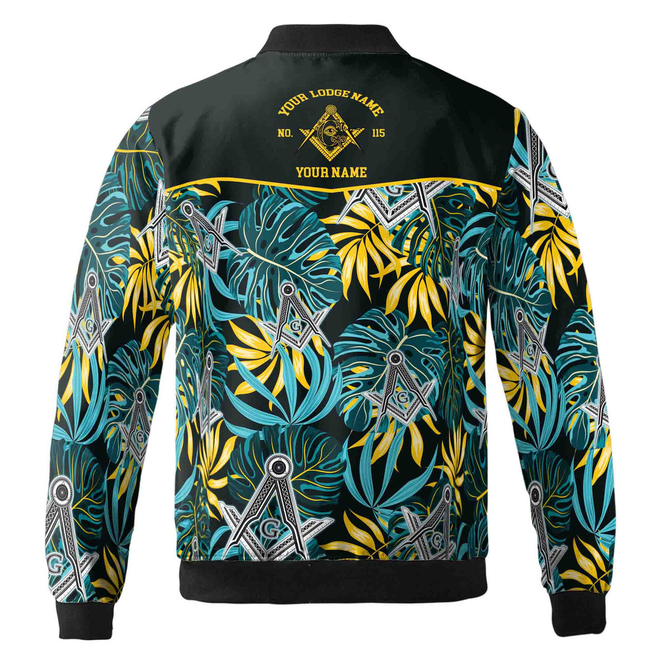 Customize Name Masonic Freemasonry Lodge Tropical Plants Bomber Jacket S-5XL - FUKAMASONIC