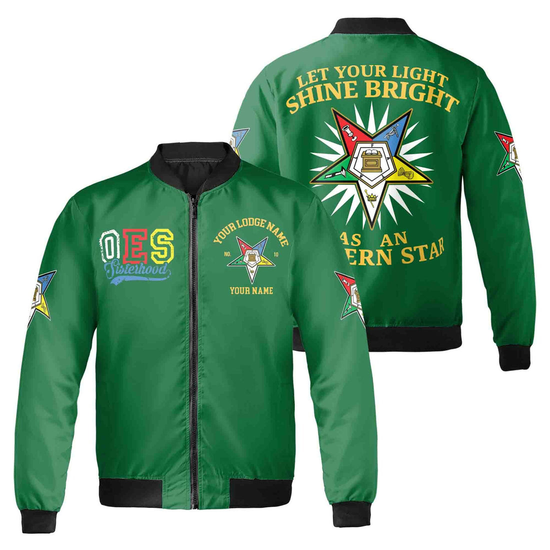 Custom Name Chapter Name OES Let Your Light Shine Bright Unisex Bomber Jacket S-5XL - FUKAMASONIC