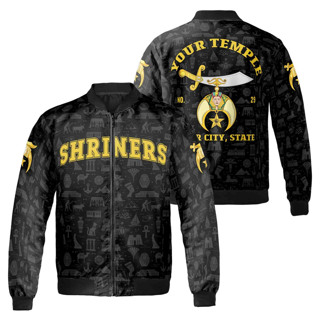 Custom Name Temple Shriners Noble Ancient Freemason Unisex Bomber Jacket S-5XL - FUKAMASONIC