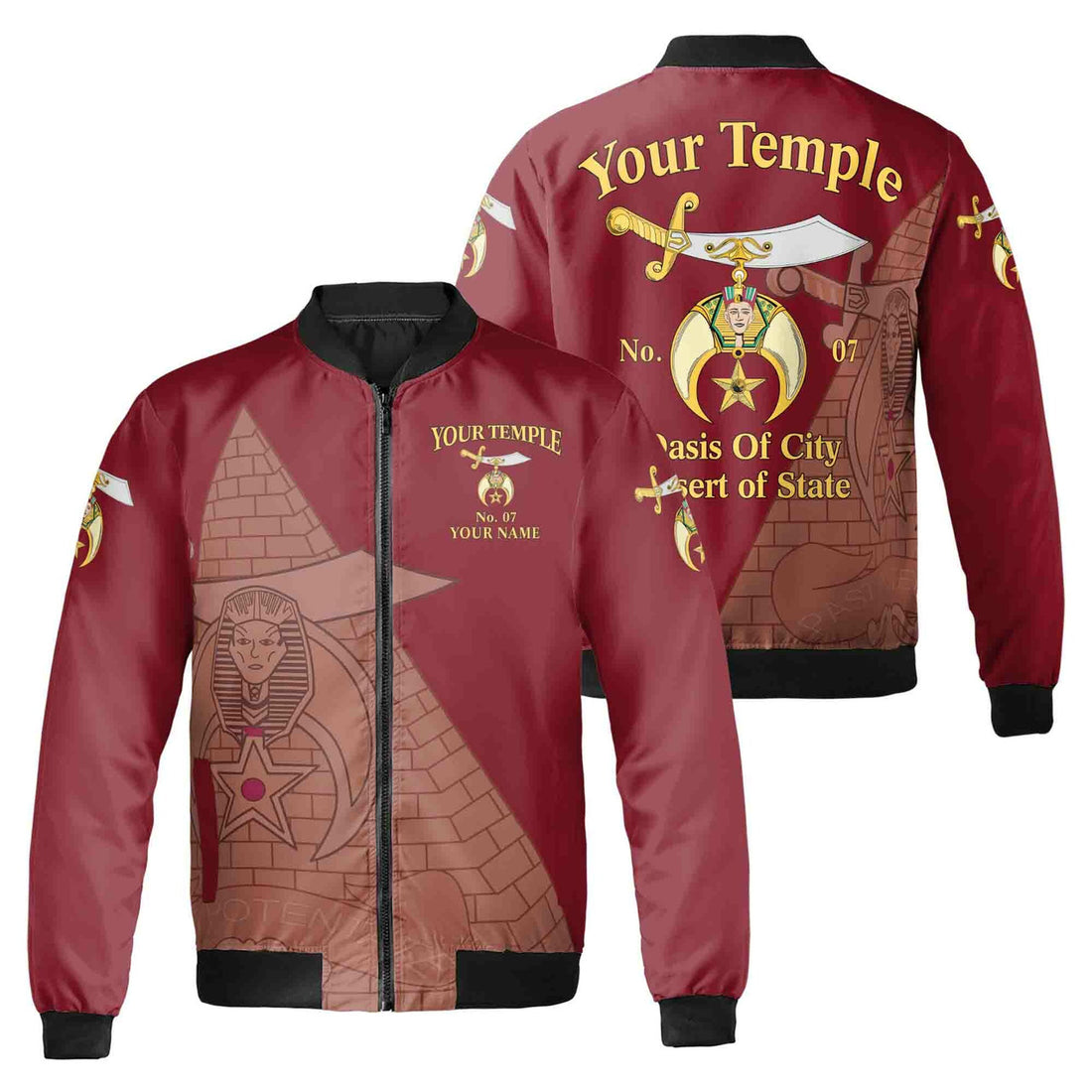 Customize Name Temple Shriners Noble Ancient Freemason Unisex Bomber Jacket S-5XL - FUKAMASONIC