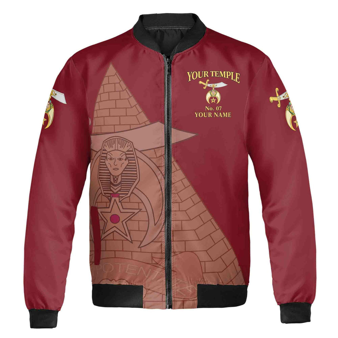 Customize Name Temple Shriners Noble Ancient Freemason Unisex Bomber Jacket S-5XL - FUKAMASONIC