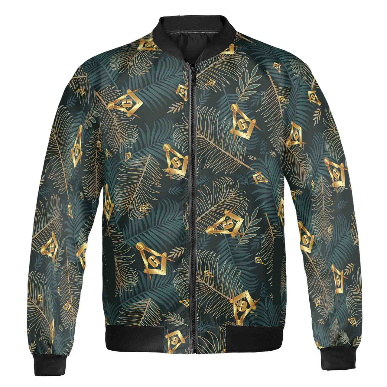 Customize Masonic Master Mason Tropical Palm Leafs Bomber Jacket S-5XL - FUKAMASONIC