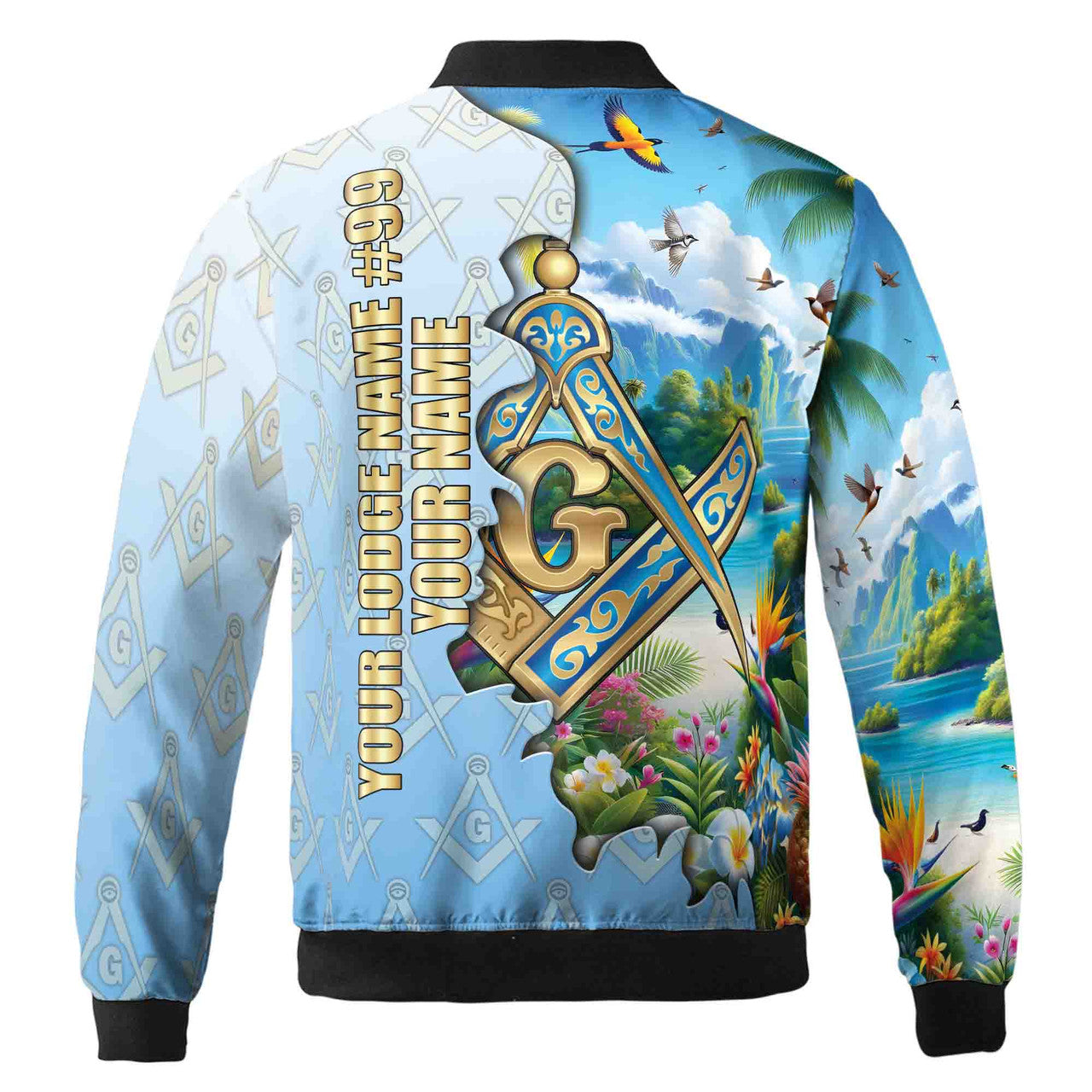 Custom Masonic Freemasonry Blue Tropical Nature Bomber Jacket S-5XL - FUKAMASONIC