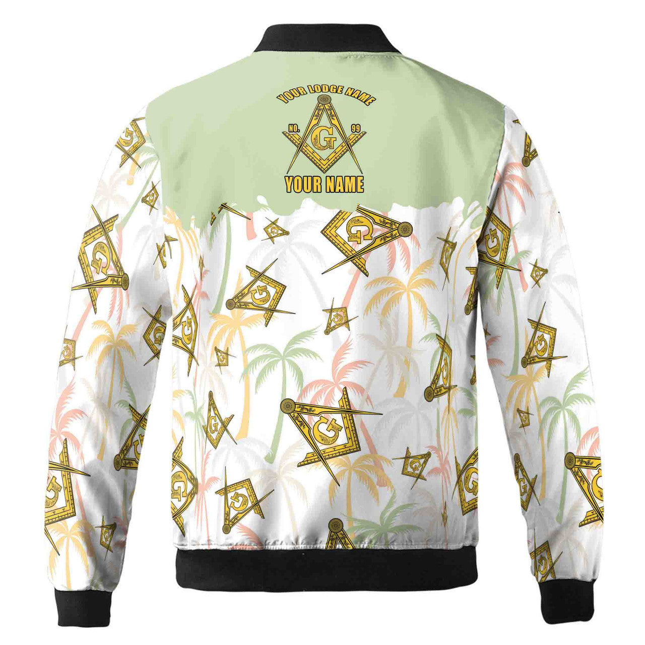 Custom Masonic Master Mason Tropical Summer Pattern Bomber Jacket S-5XL - FUKAMASONIC