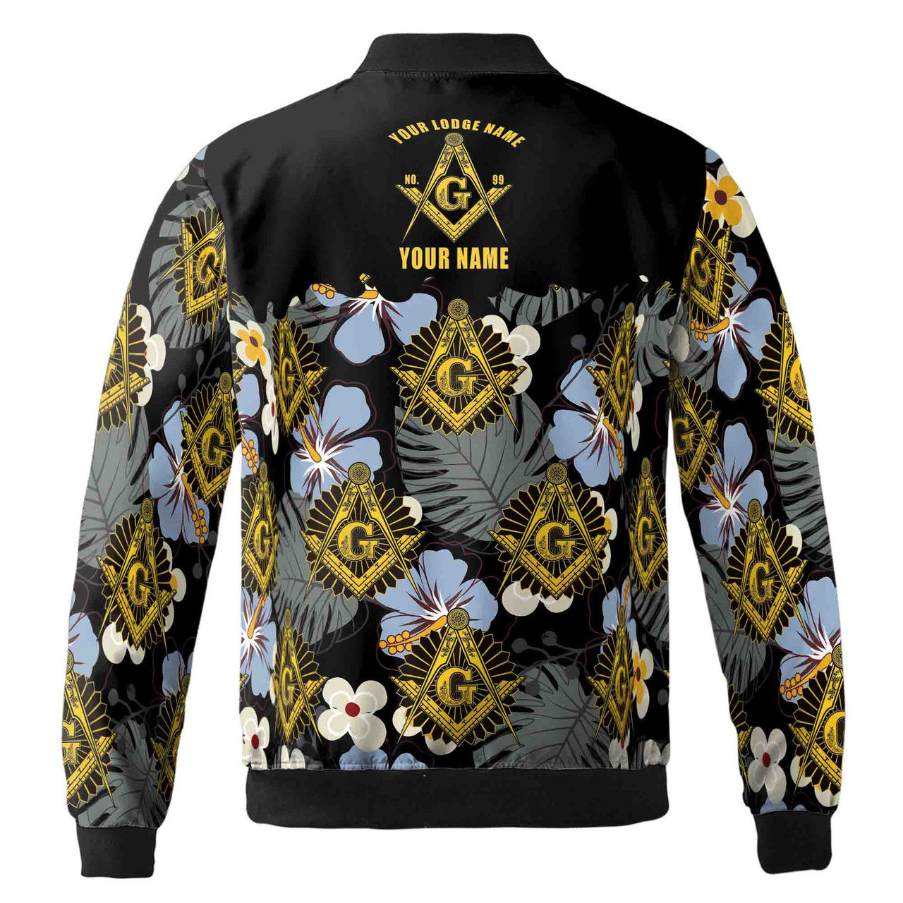 Customize Freemasonry Master Mason Black Tropical Floral Bomber Jacket S-5XL - FUKAMASONIC