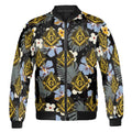 Customize Freemasonry Master Mason Black Tropical Floral Bomber Jacket S-5XL - FUKAMASONIC