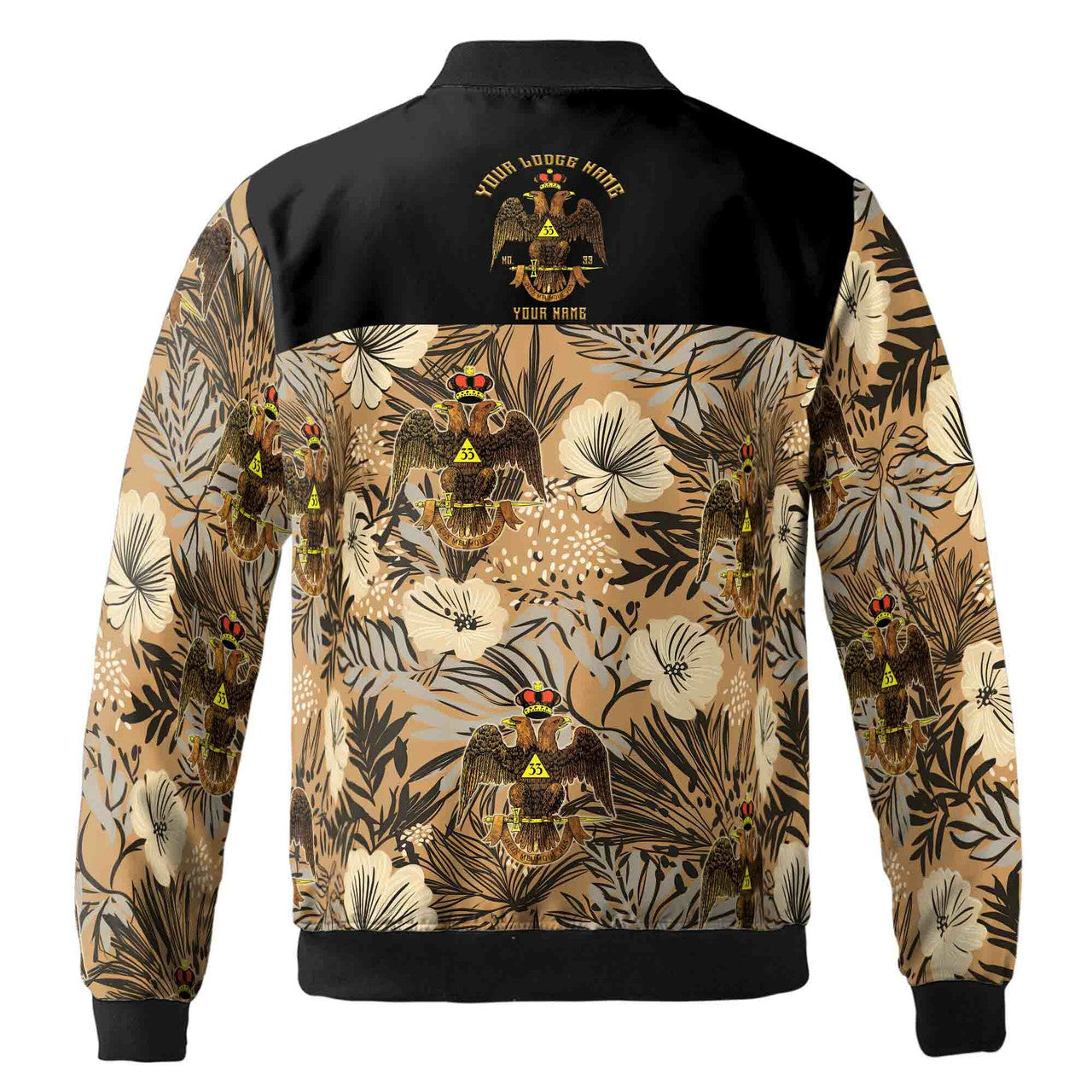 Customized Scottish Rite 33 Brown Tropical Floral Bomber Jacket S-5XL - FUKAMASONIC