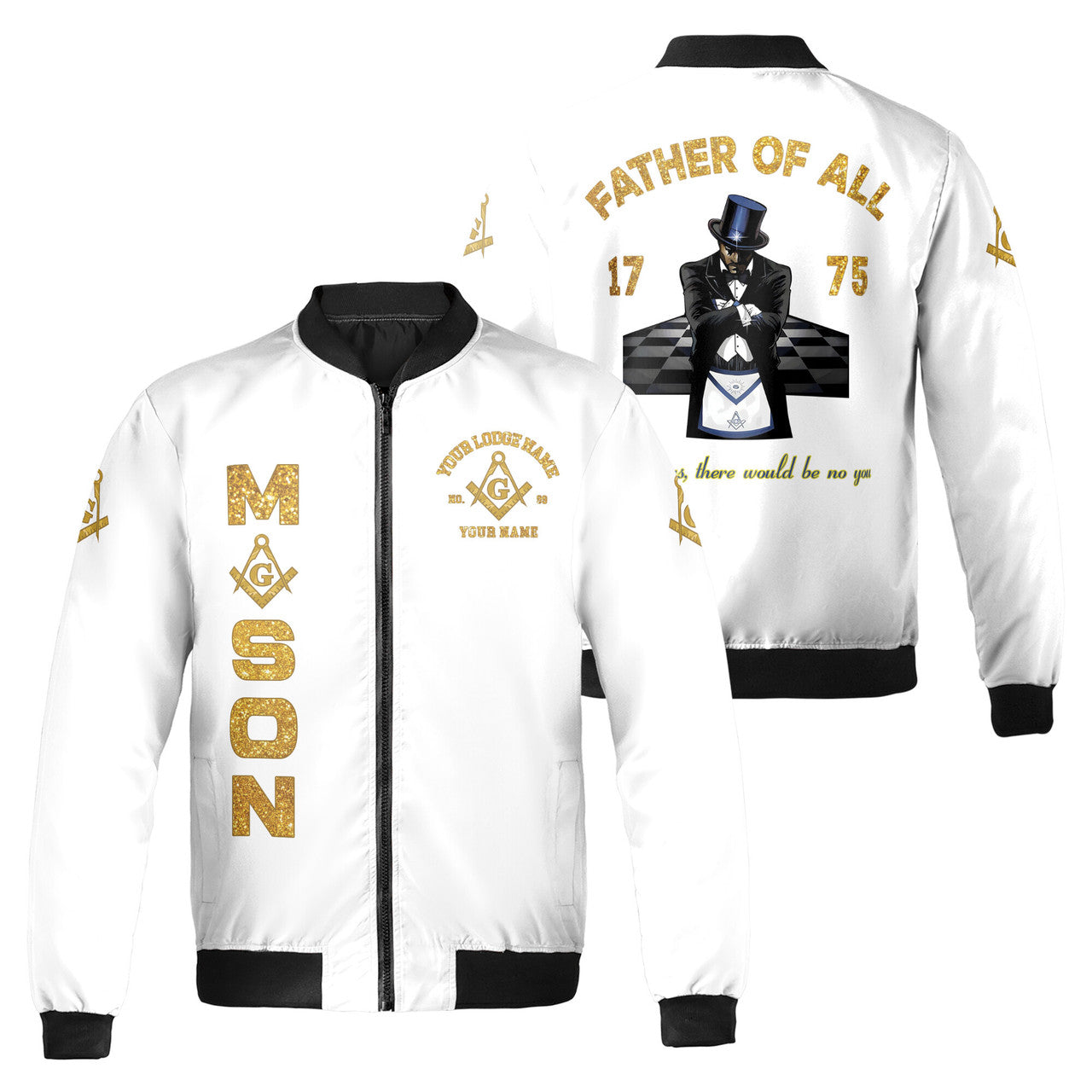 Personalized Freemason Father Of All Golden Line Bomber Jacket S-5XL - FUKAMASONIC