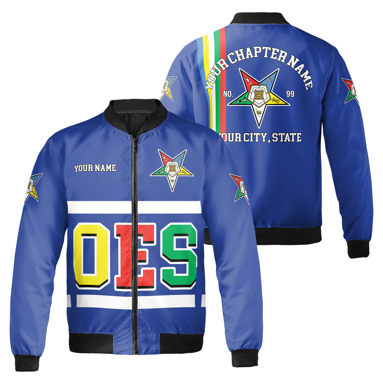 Personalized Multi-color Order of the Eastern Star OES AF&AM Bomber Jacket S-5XL - FUKAMASONIC