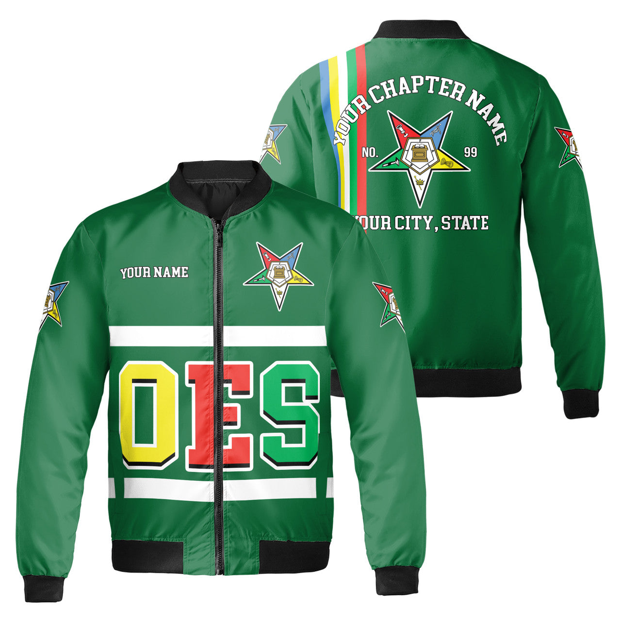 Personalized Multi-color Order of the Eastern Star OES AF&AM Bomber Jacket S-5XL - FUKAMASONIC