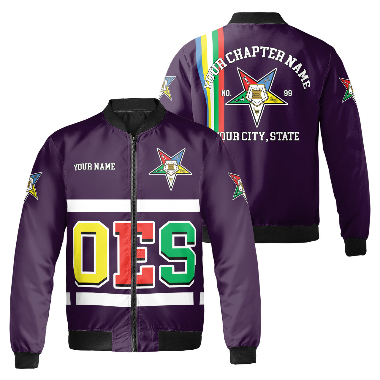 Personalized Multi-color Order of the Eastern Star OES AF&AM Bomber Jacket S-5XL - FUKAMASONIC