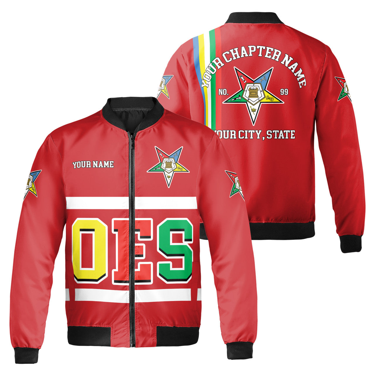 Personalized Multi-color Order of the Eastern Star OES AF&AM Bomber Jacket S-5XL - FUKAMASONIC