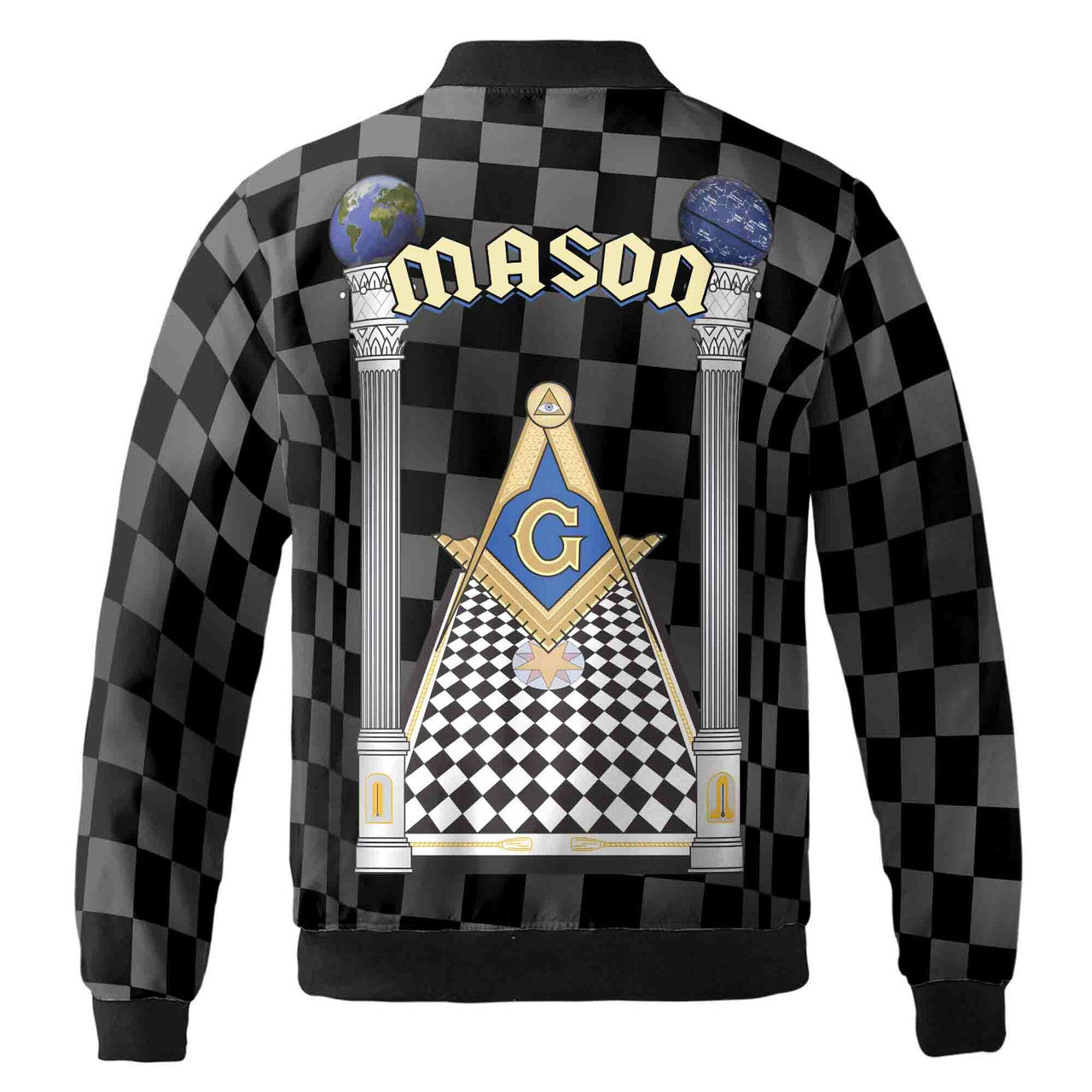 Personalized Blue Lodge Freemasonry With Caro Pattern Bomber Jacket S-5XL - FUKAMASONIC