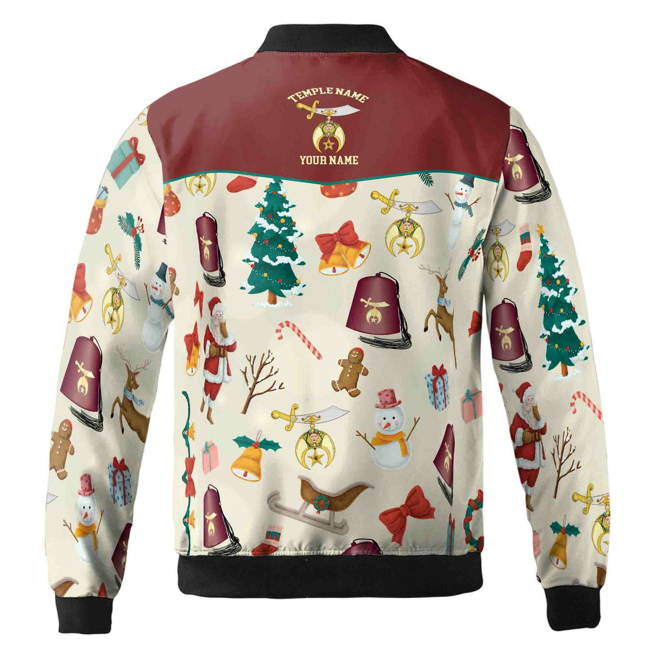 Customized Happy Christmas With Noble Shriners Masonry Bomber Jacket S-5XL - FUKAMASONIC