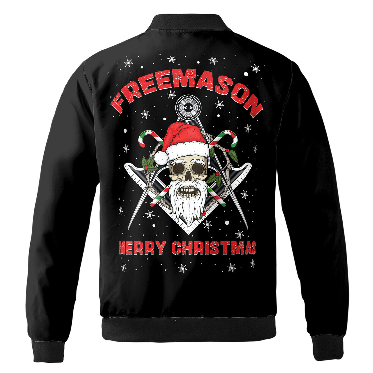 Peronalized Freemason Merry X-mas with Santa Skull Mason Bomber Jacket S-5XL - FUKAMASONIC